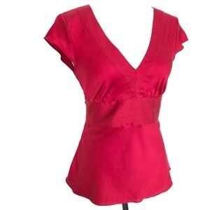 Express Silk Burgundy Bow Tie Short Sleeve Top